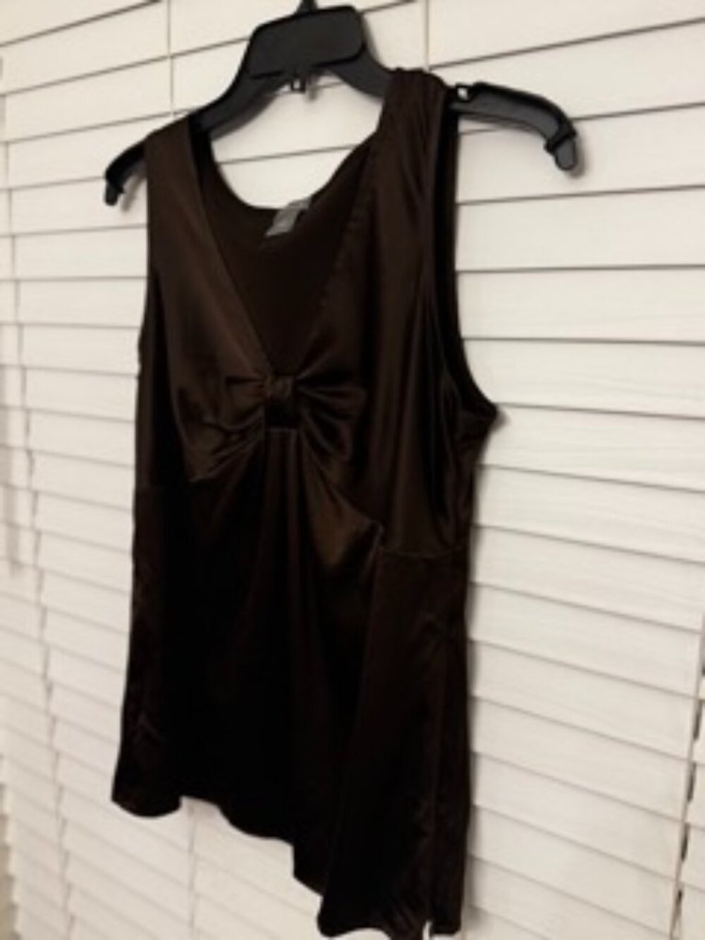 Ann Taylor Satin Babydoll Top Blouse Chocolate Brown Sleeveless 90s Minimalist